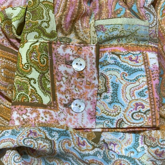 Rose & Olive Button Front Blouse Top Patchwork Size XL Long Sleeve Collar - Picture 6 of 8